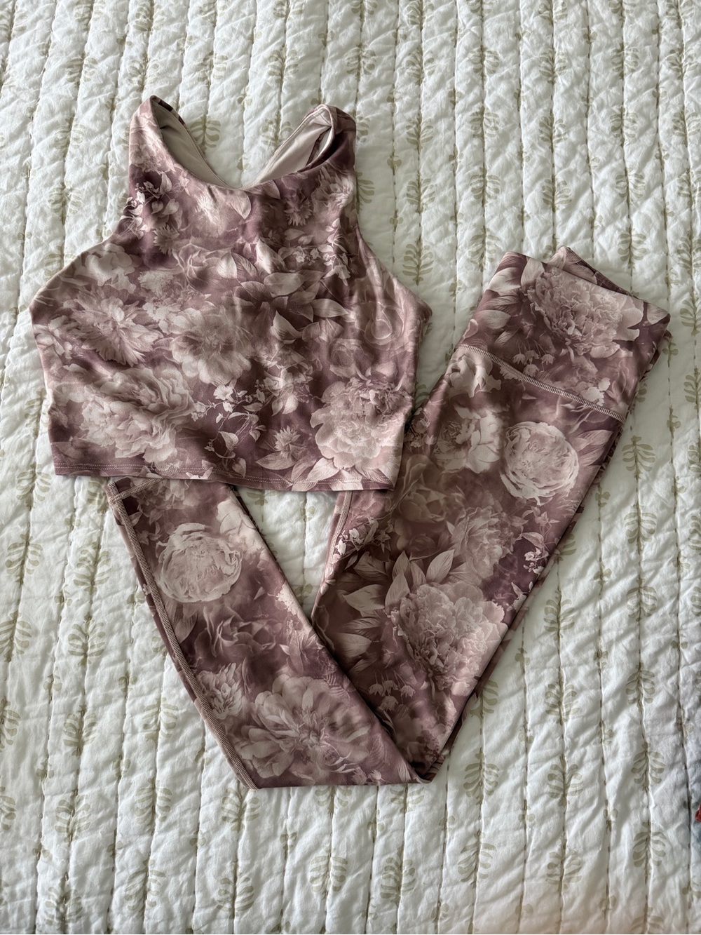 Athleta Mauve Floral High-Neck Sports Bra and Leggings Set